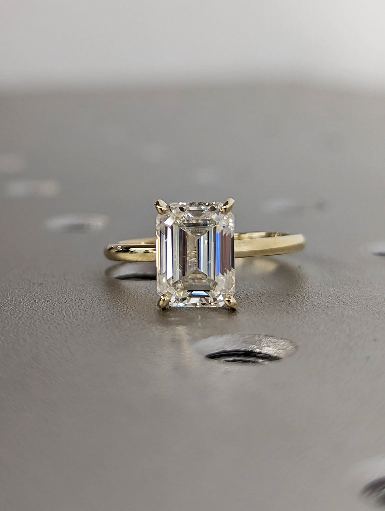 1.5 Ct Emerald Cut Solitaire Engagement Ring, Emerald Cut Engagement Ring, Emerald Cut Ring, 1.5Ct Solid 14k Gold Moissanite Engagement Ring