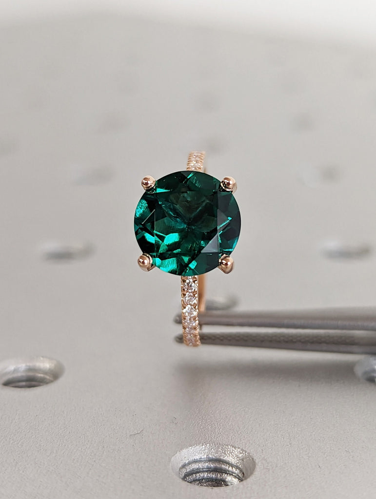 Emerald Engagement Ring 3ct Emerald Ring Solid 18K Gold Engagement Ring Cluster Ring Diamond Hidden Halo Ring Promise Ring Anniversary Gift