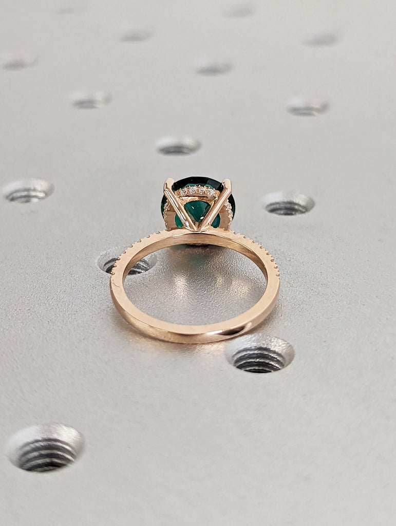 Emerald Engagement Ring 3ct Emerald Ring Solid 18K Gold Engagement Ring Cluster Ring Diamond Hidden Halo Ring Promise Ring Anniversary Gift