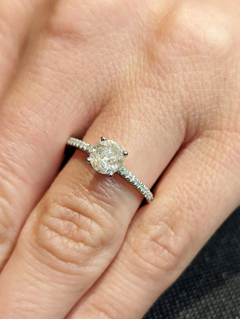 Minimalist Salt and Pepper Diamond Engagement Ring, White Gold, Dainty round cut, Bridal ring, Art deco Wedding Ring,Unique Anniversary Ring