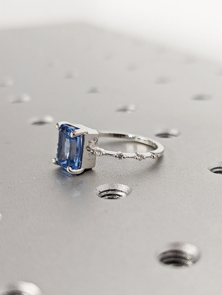 Unique Aquamarine Ring, Elegant Engagement Ring, Blue Promise Ring, 14k Gold, Radiant Cut Aquamarine Ring, Anniversary Birthday Gift For Her