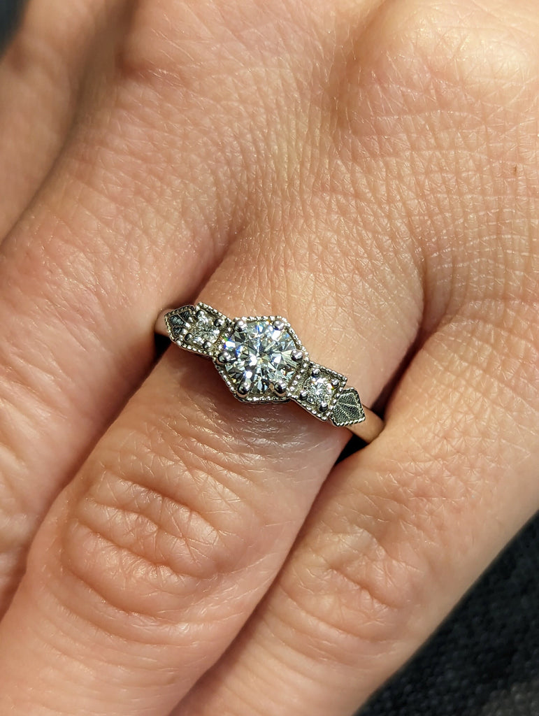 Vintage moissanite engagement ring 14k white gold diamond Art deco wedding ring diamond Vintage Filigree Ring engagement anniversary promise