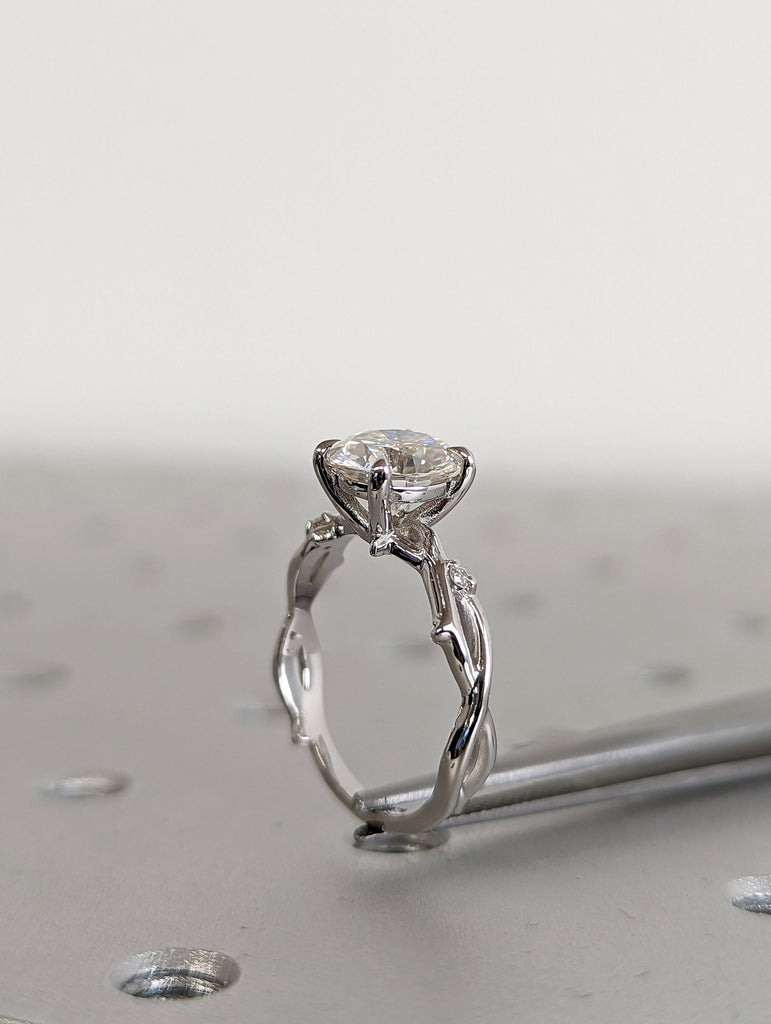Twig Engagement Ring , 2ct Moissanite Diamond Simulant, Nature Ring Set, 14K/18K gold