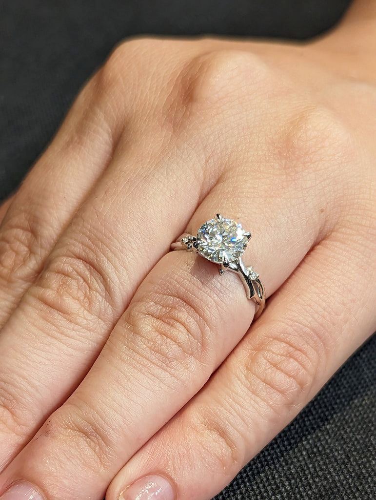 Twig Engagement Ring , 2ct Moissanite Diamond Simulant, Nature Ring Set, 14K/18K gold