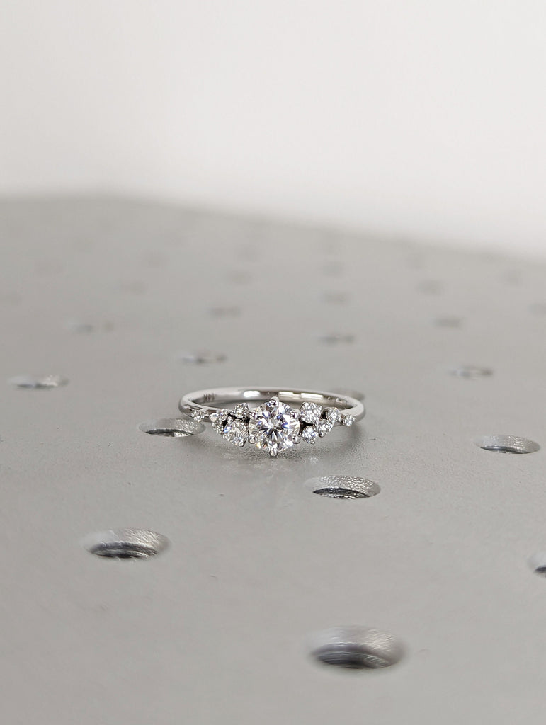 Round moissanite ring vintage moissanite engagement ring white gold unique snowdrift 6 prong engagement ring diamond wedding ring for women