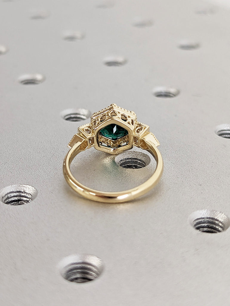 Emerald ring vintage emerald engagement ring 14k yellow gold ring gift unique antique wedding promise anniversary ring for her birthstone