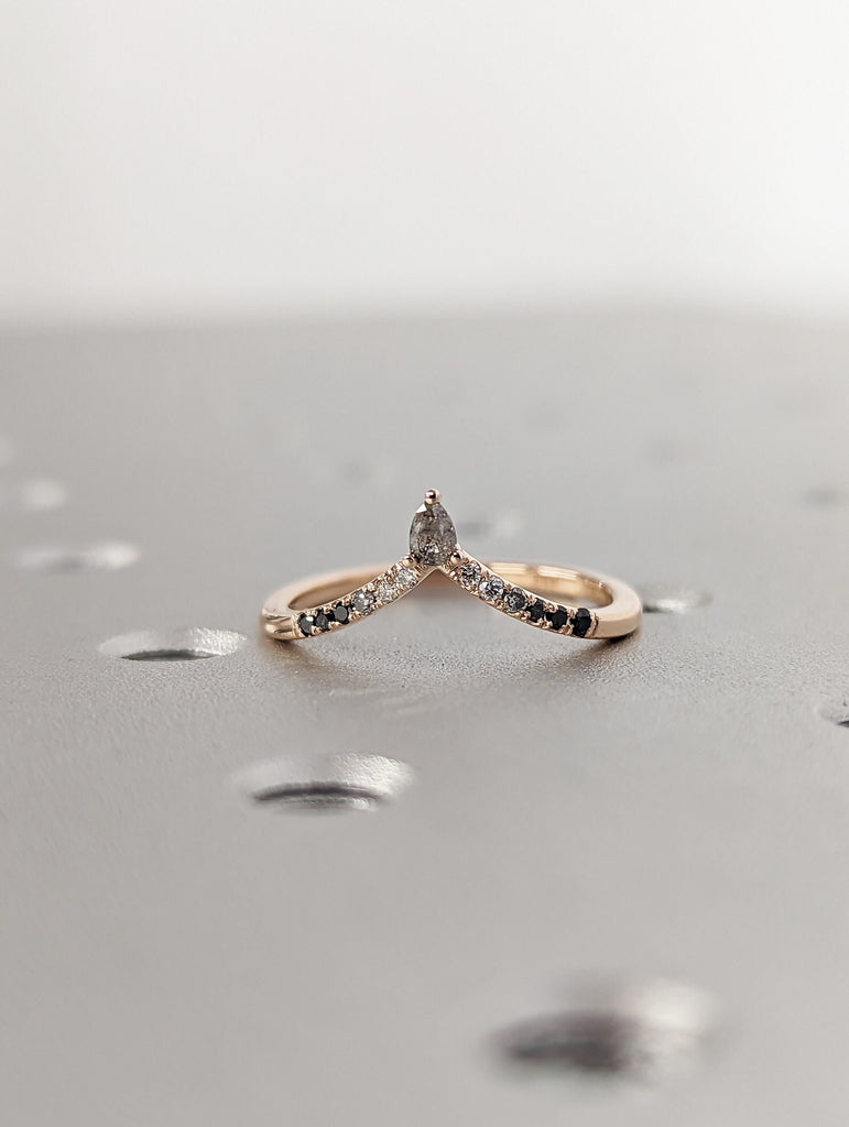 Curved wedding band rose gold pear shaped diamond band Women Chevron Matching Stacking ring Unique band Promise Anniversary band