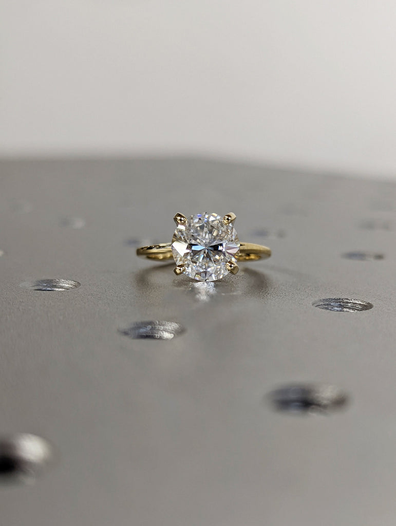 Unique Round Cut Hidden Halo Moissanite Engagement Ring/14K Yellow Solid Gold Promise Ring/Dainty Classic 4 Prongs/Personalized Gift