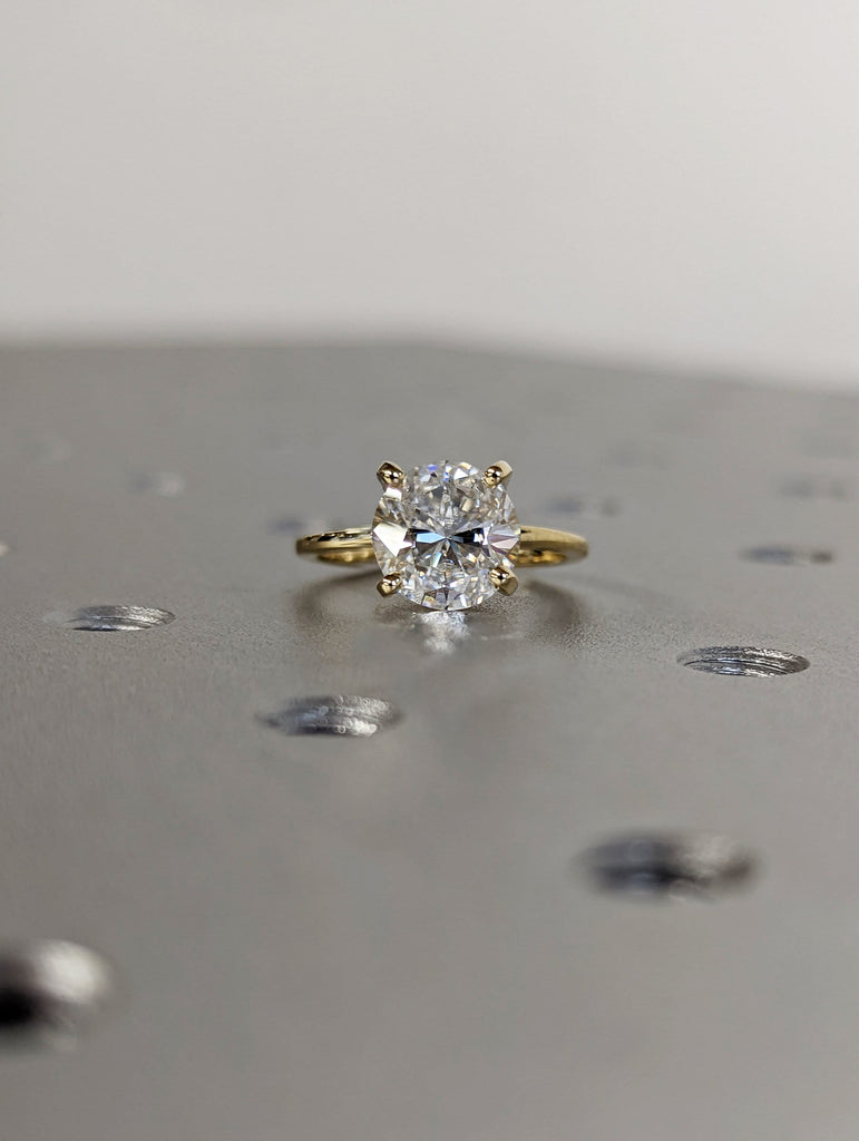 Unique Round Cut Hidden Halo Moissanite Engagement Ring/14K Yellow Solid Gold Promise Ring/Dainty Classic 4 Prongs/Personalized Gift