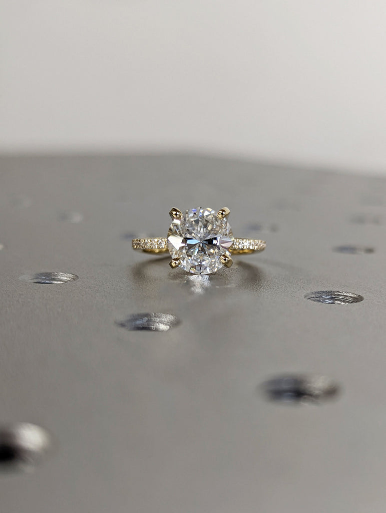 Round Engagement Ring, Round cut Moissanite engagement ring, diamond hidden halo ring, Round Moissanite Ring, Hidden Halo Ring