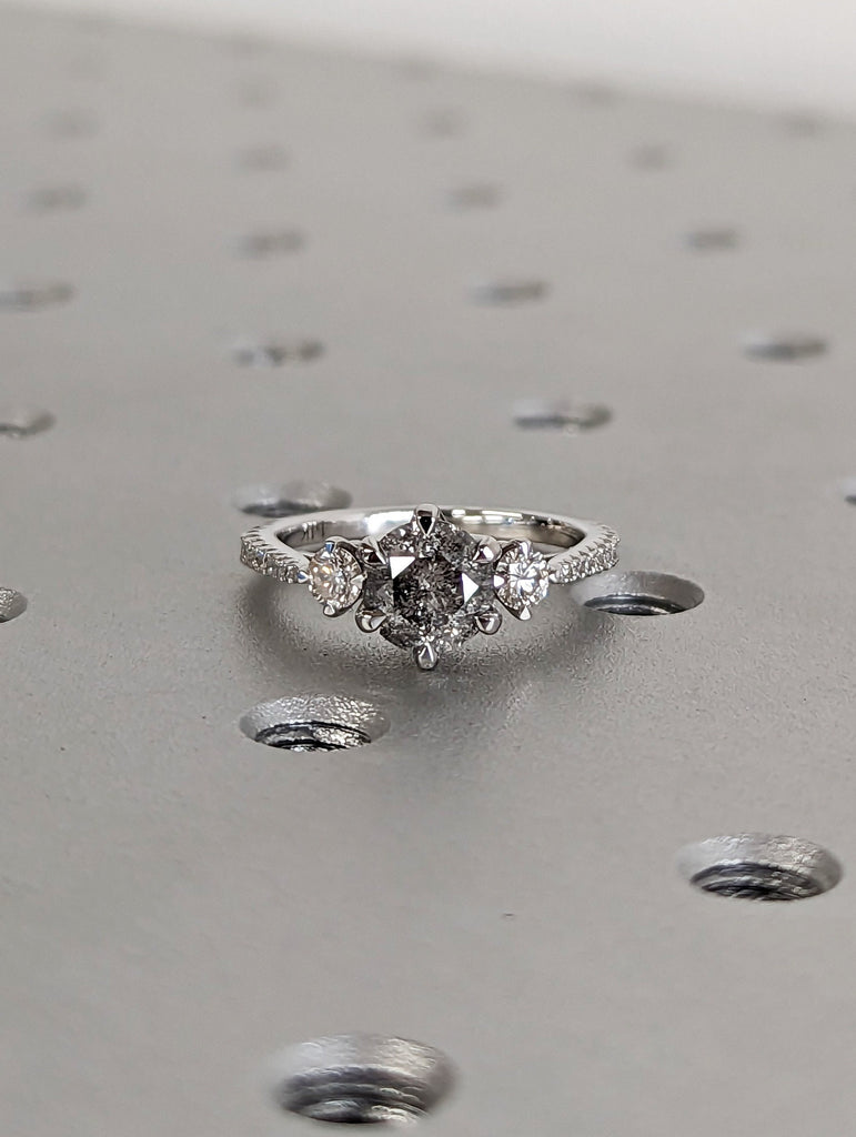 Vintage Salt and pepper diamond engagement ring white gold Unique Round Shaped ring moissanite diamond eternity bridal ring Anniversary ring image #2