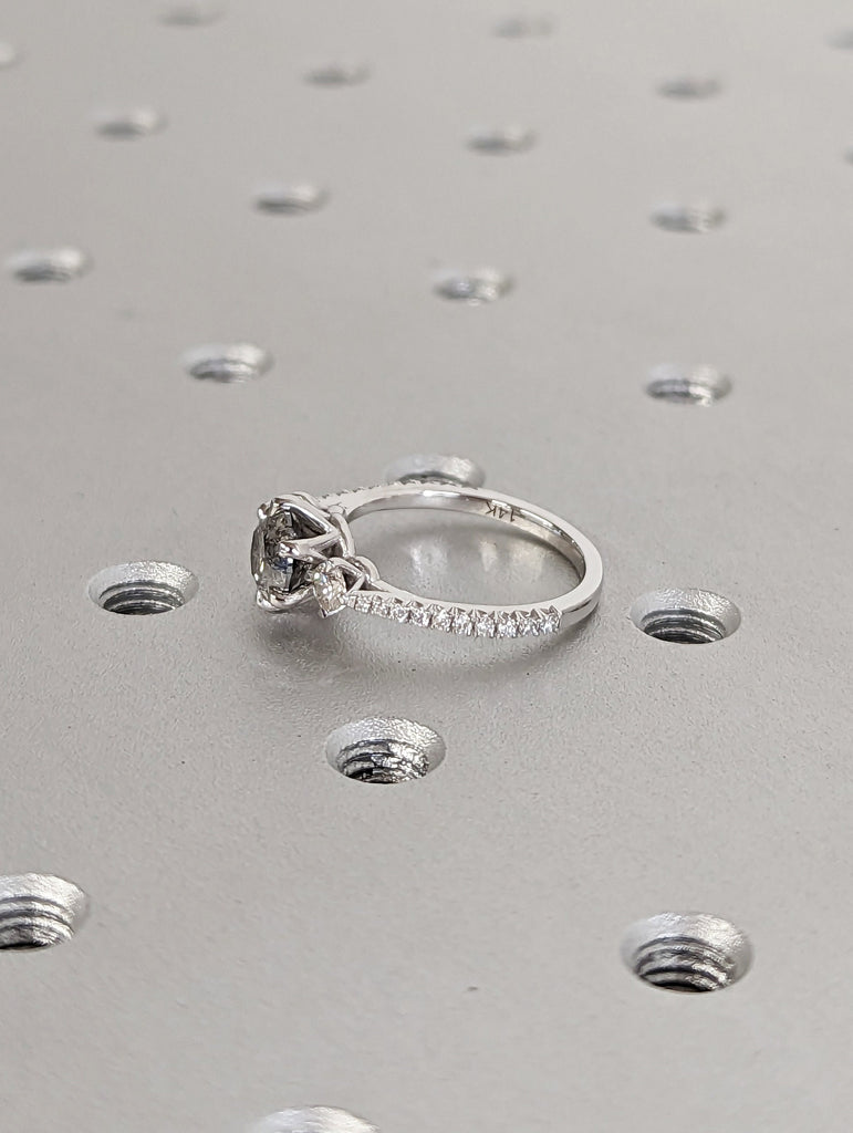 Vintage Salt and pepper diamond engagement ring white gold Unique Round Shaped ring moissanite diamond eternity bridal ring Anniversary ring