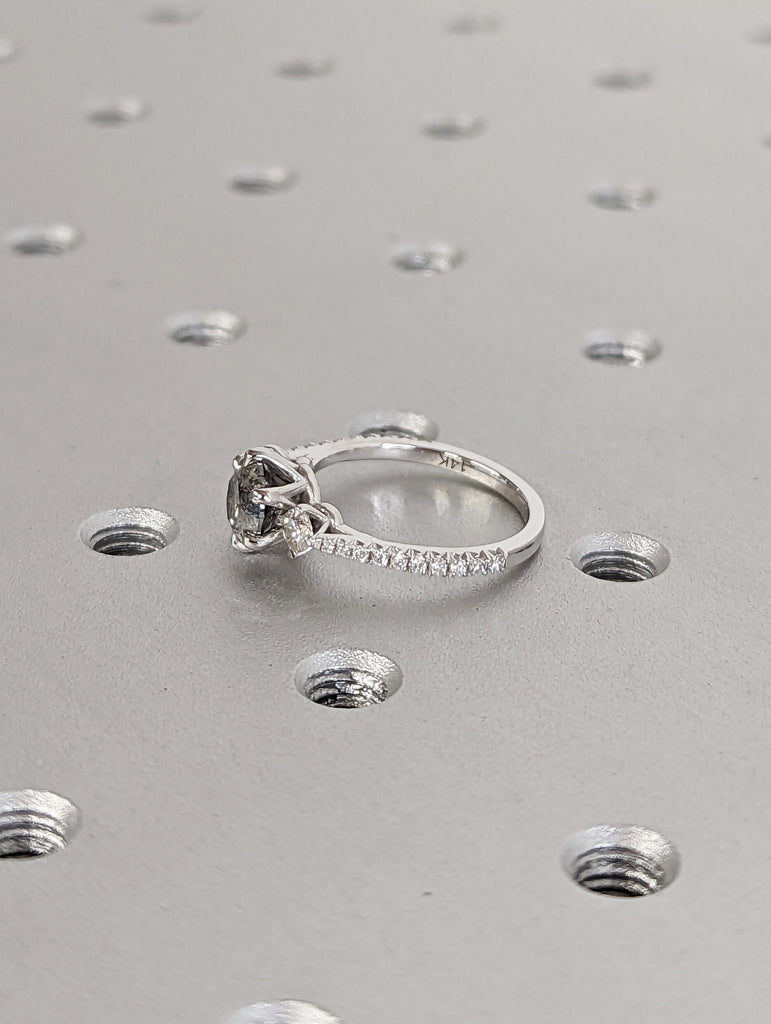 Vintage Salt and pepper diamond engagement ring white gold Unique Round Shaped ring moissanite diamond eternity bridal ring Anniversary ring image #6