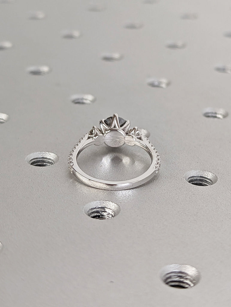 Vintage Salt and pepper diamond engagement ring white gold Unique Round Shaped ring moissanite diamond eternity bridal ring Anniversary ring