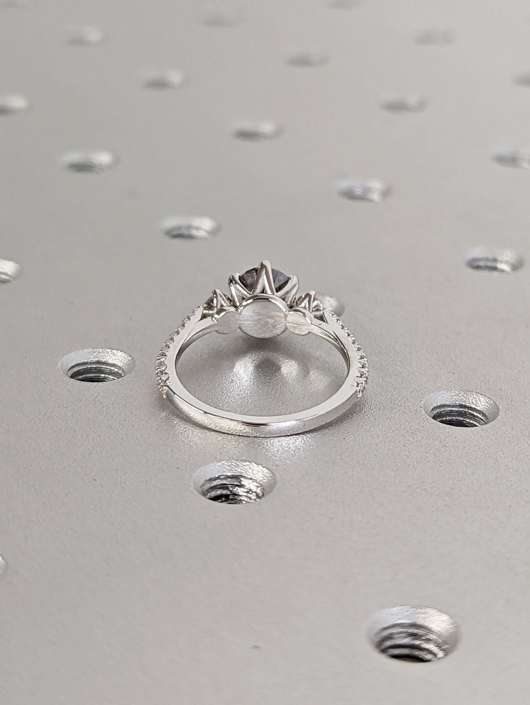 Vintage Salt and pepper diamond engagement ring white gold Unique Round Shaped ring moissanite diamond eternity bridal ring Anniversary ring image #7