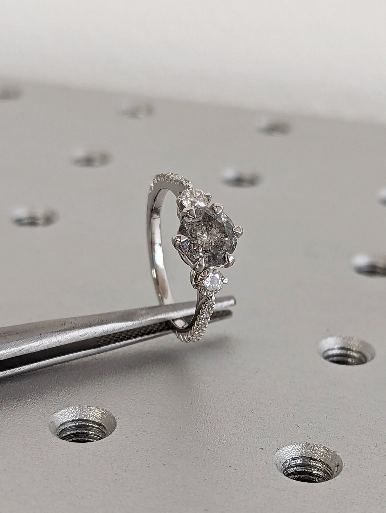 Vintage Salt and pepper diamond engagement ring white gold Unique Round Shaped ring moissanite diamond eternity bridal ring Anniversary ring