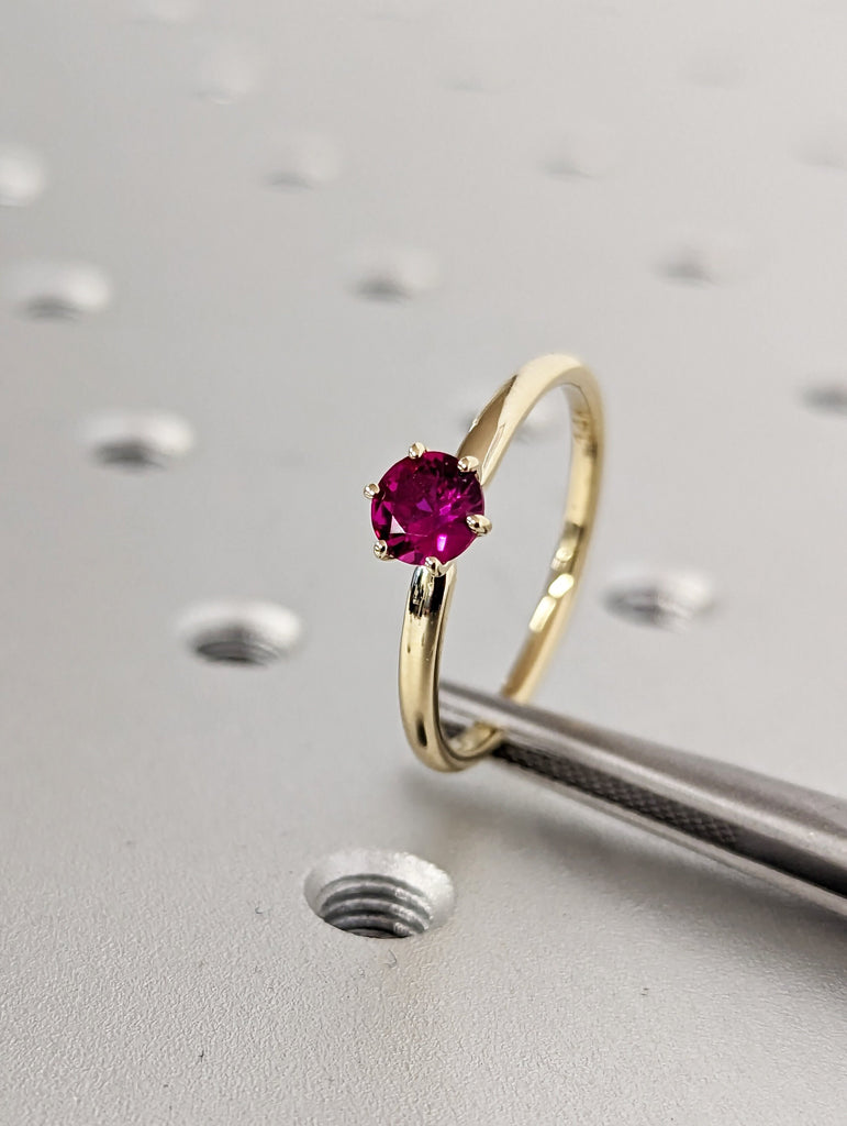 Round Ruby Ring 14K Solid Yellow Gold Gemstone Engagement Ring For Women Dainty Promise Ring July Birthstone Anniversary Gift For Her Unique