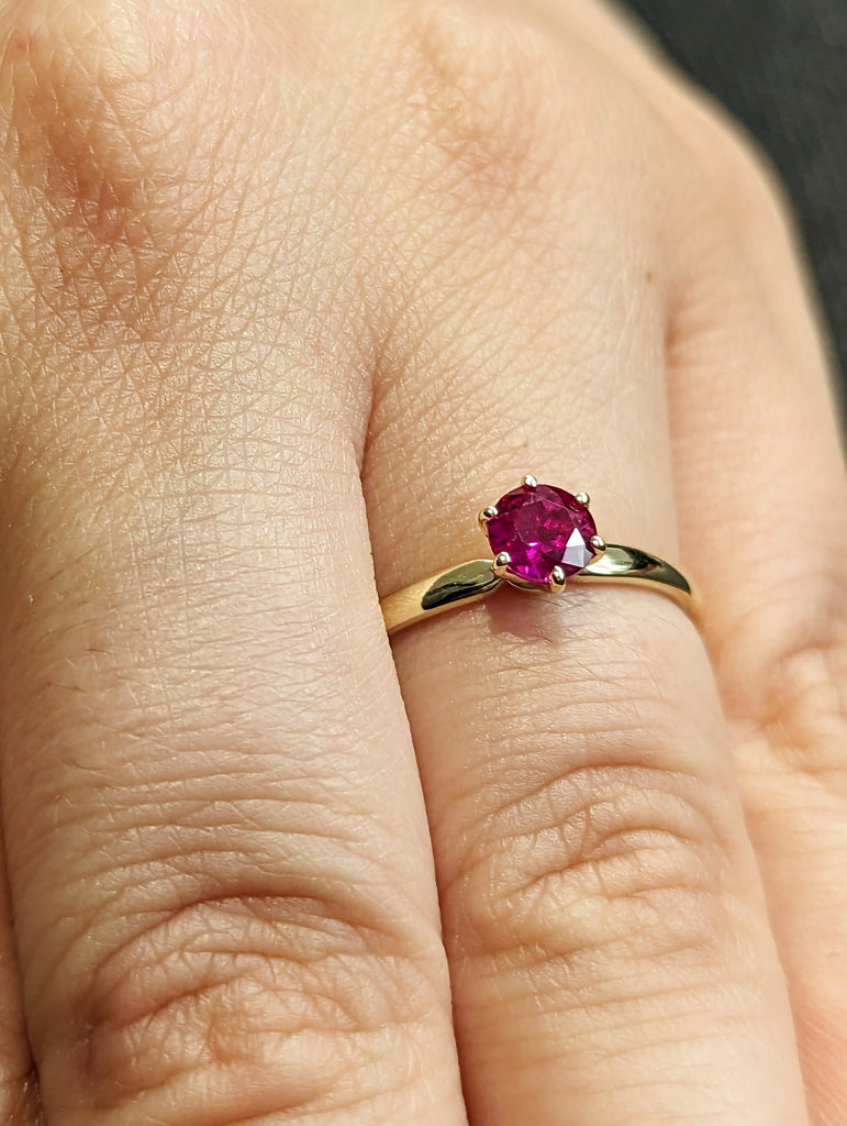 Round Ruby Ring 14K Solid Yellow Gold Gemstone Engagement Ring For Women Dainty Promise Ring July Birthstone Anniversary Gift For Her Unique