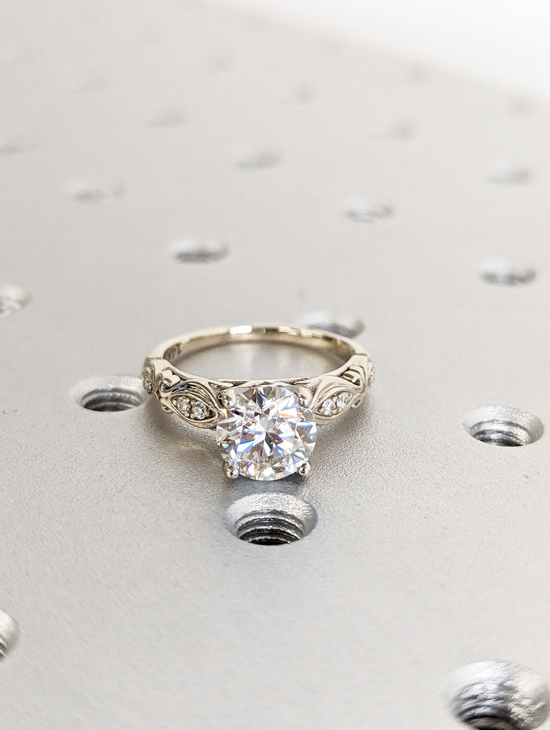 Vintage lab diamond engagement ring 14k white gold diamond Art deco wedding ring diamond Vintage Filigree Ring engagement anniversary