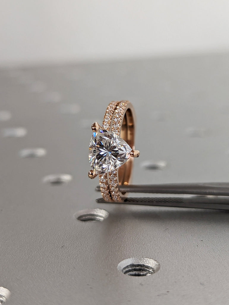 Trillion Moissanite engagement ring set vintage unique rose gold engagement ring women wedding ring Bridal Promise ring European Shank Ring
