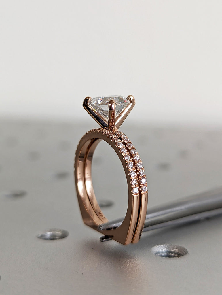 Trillion Moissanite engagement ring set vintage unique rose gold engagement ring women wedding ring Bridal Promise ring European Shank Ring
