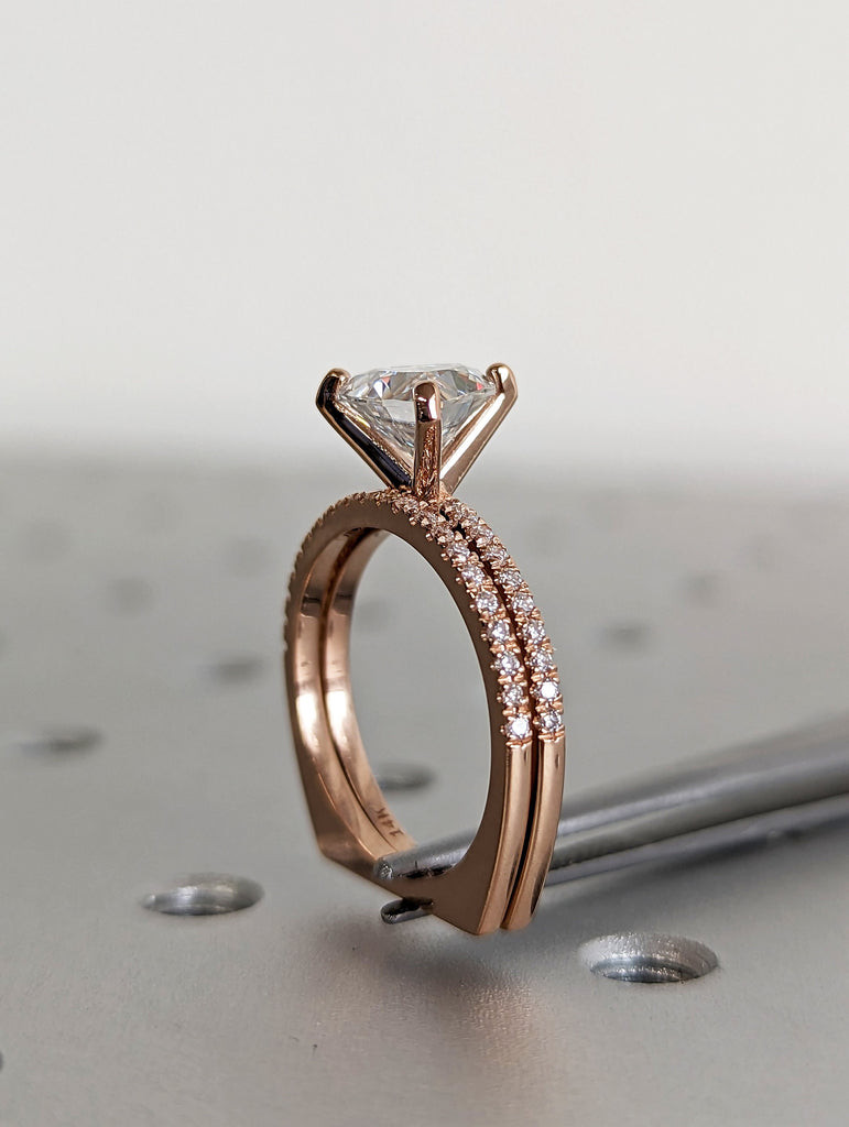 Trillion Moissanite engagement ring set vintage unique rose gold engagement ring women wedding ring Bridal Promise ring European Shank Ring