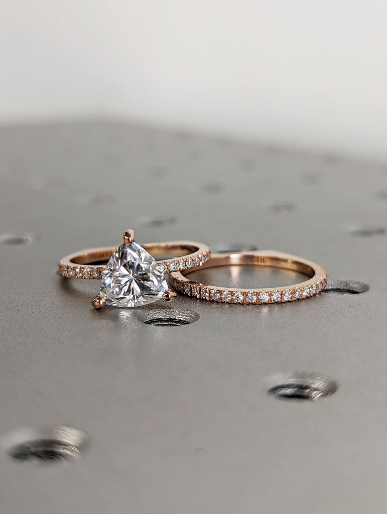 Trillion Moissanite engagement ring set vintage unique rose gold engagement ring women wedding ring Bridal Promise ring European Shank Ring