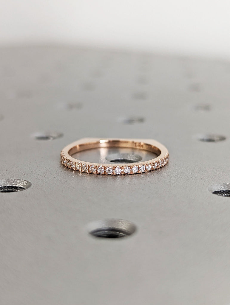 Rose Gold wedding band diamond ring vintage moissanite ring art deco bridal half eternity band stacking dainty matching european shank ring