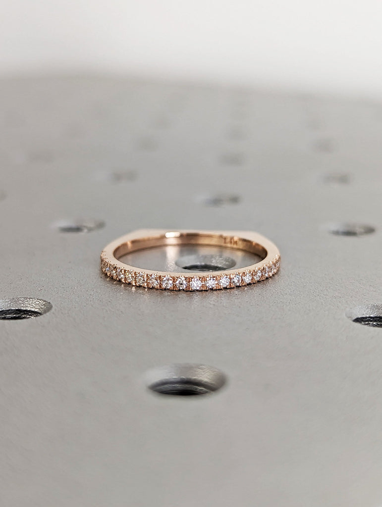 Rose Gold wedding band diamond ring vintage moissanite ring art deco bridal half eternity band stacking dainty matching european shank ring