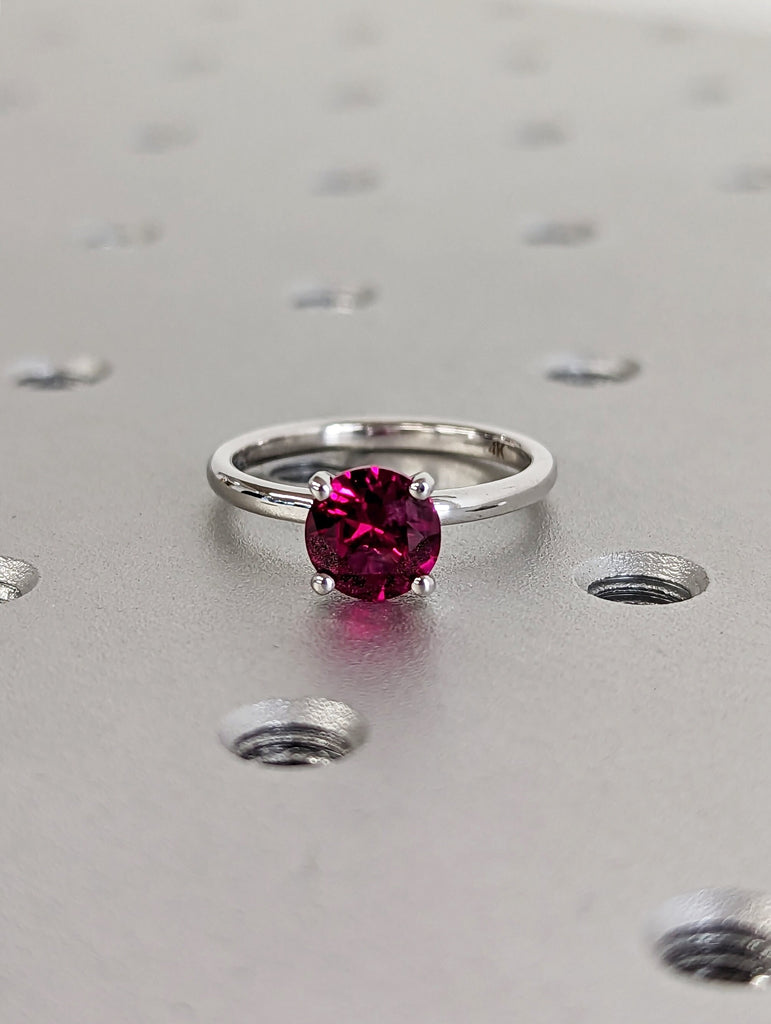 Minimalist Birthstone Ring • Gemstone Ring in 14K White Gold • Dainty Birthstone Ring • Stacking Ring • Ring for Mom • 6.5mm Ruby •Solitaire