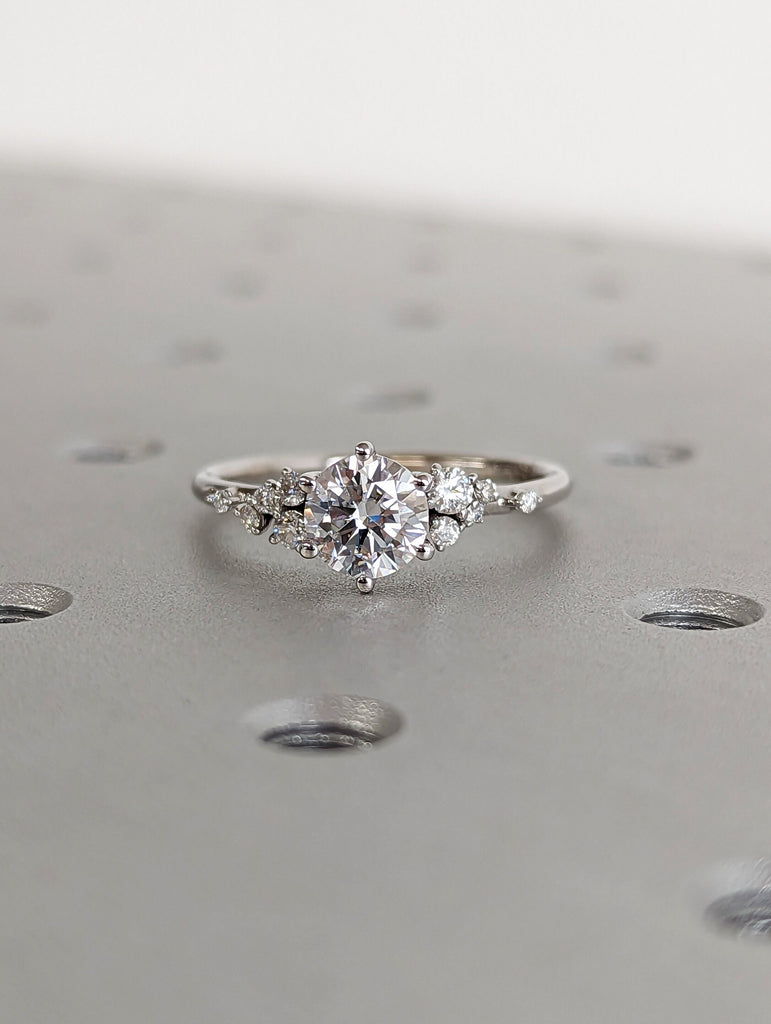 Round moissanite ring vintage moissanite engagement ring white gold unique snowdrift 6 prong engagement ring diamond wedding ring for women