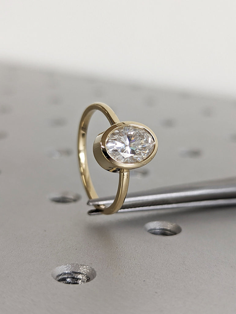 Oval Moissanite Bezel Set Ring | 1.5 CT Oval Colorless Moissanite Engagement Ring | Wedding Ring | Simple Promise Ring | Classic Solitaire