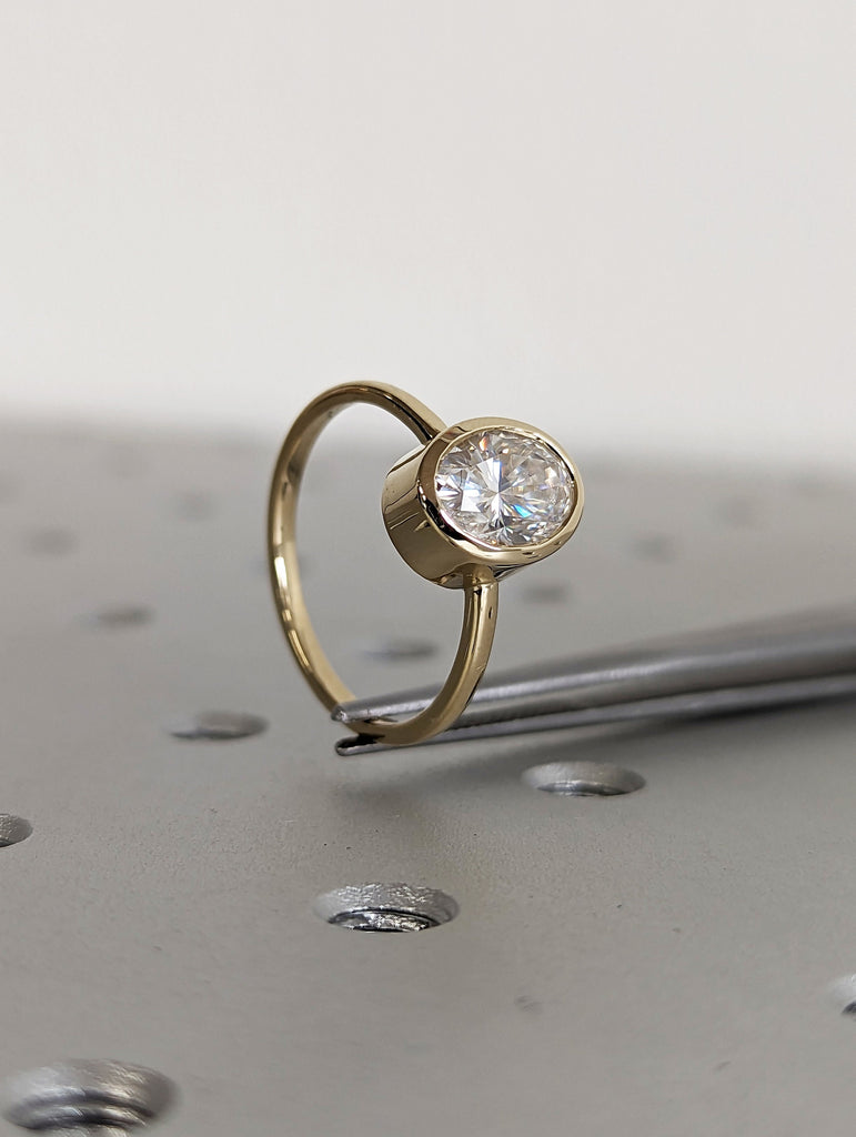 Oval Moissanite Bezel Set Ring | 1.5 CT Oval Colorless Moissanite Engagement Ring | Wedding Ring | Simple Promise Ring | Classic Solitaire