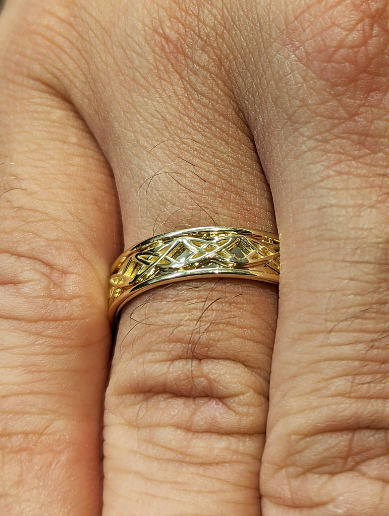 Gold Celtic Band, Mens Celtic Ring, Celtic Wedding Band, Womans Ornate Celtic Norse Ring, Viking Ring, Warrior Ring Band, 14k Yellow Gold