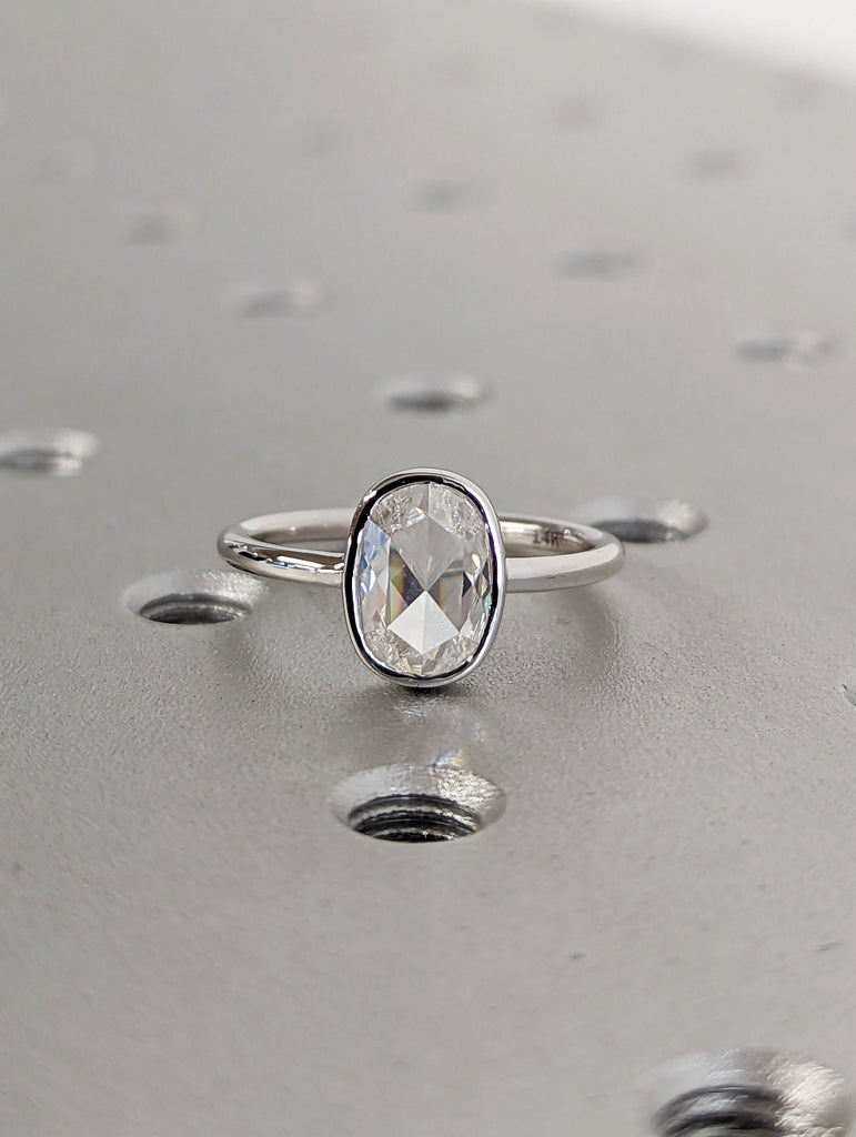 Antique 1.5 CT Rose Cut Moissanite Engagement Ring, Bezel Set Solitaire Ring, Vintage Style Wedding Ring, Rose Cut Solitaire Ring Minimalist
