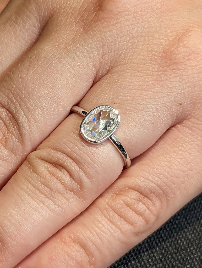 Antique 1.5 CT Rose Cut Moissanite Engagement Ring, Bezel Set Solitaire Ring, Vintage Style Wedding Ring, Rose Cut Solitaire Ring Minimalist