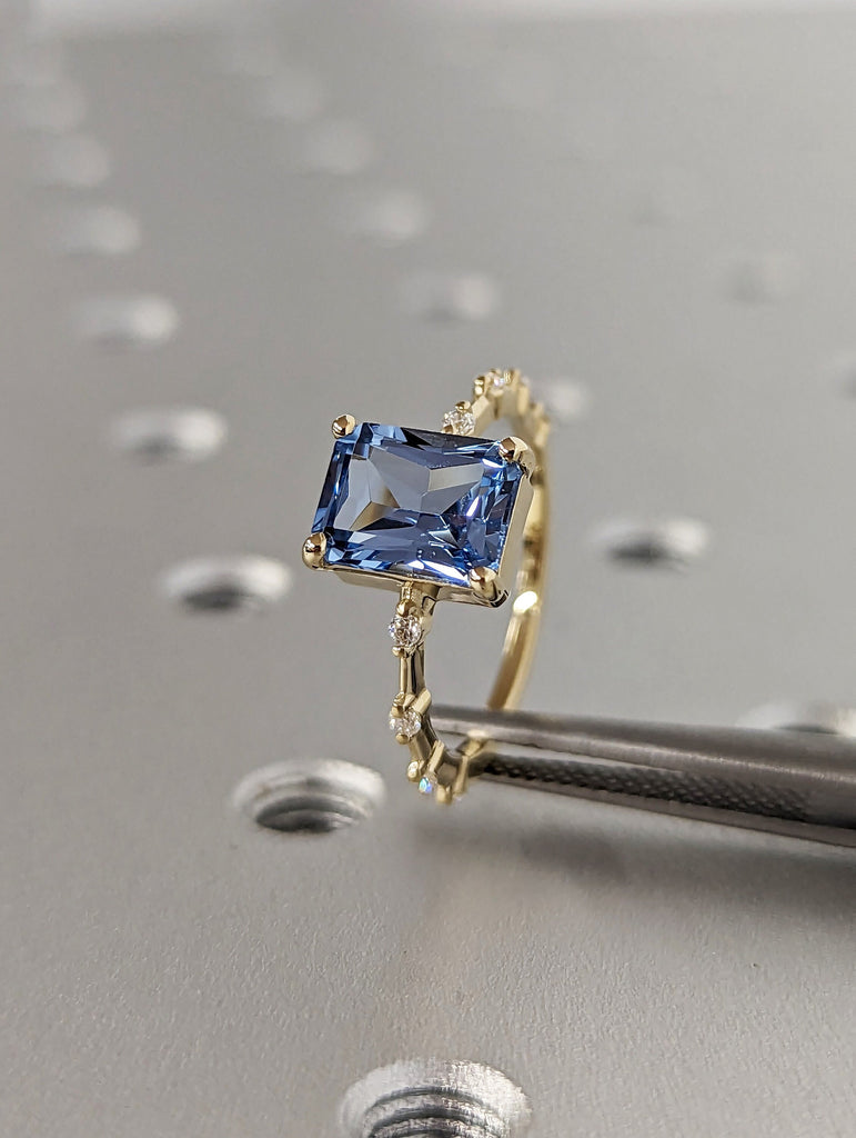 Unique Aquamarine Ring, Elegant Engagement Ring, Blue Promise Ring, 14k Gold, Radiant Cut Aquamarine Ring, Anniversary Birthday Gift For Her