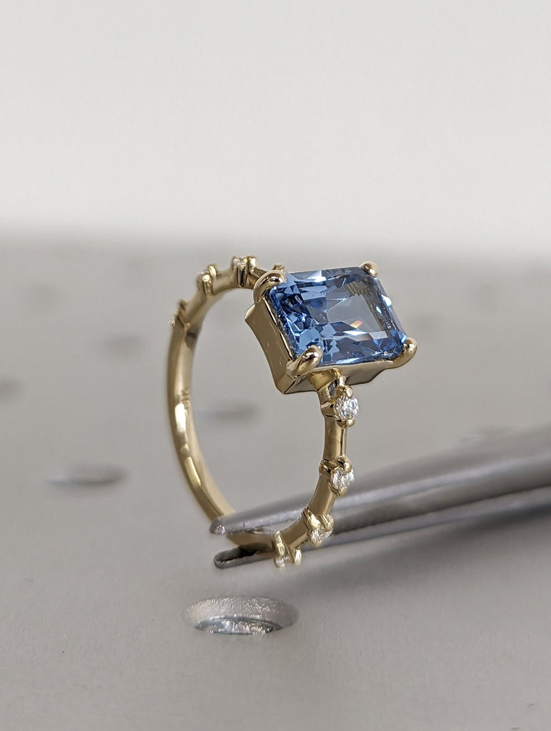 Unique Aquamarine Ring, Elegant Engagement Ring, Blue Promise Ring, 14k Gold, Radiant Cut Aquamarine Ring, Anniversary Birthday Gift For Her