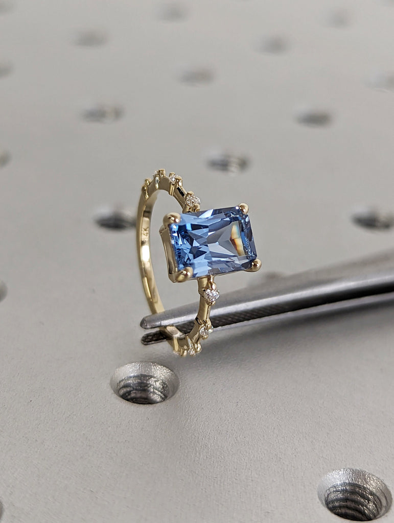 Unique Aquamarine Ring, Elegant Engagement Ring, Blue Promise Ring, 14k Gold, Radiant Cut Aquamarine Ring, Anniversary Birthday Gift For Her