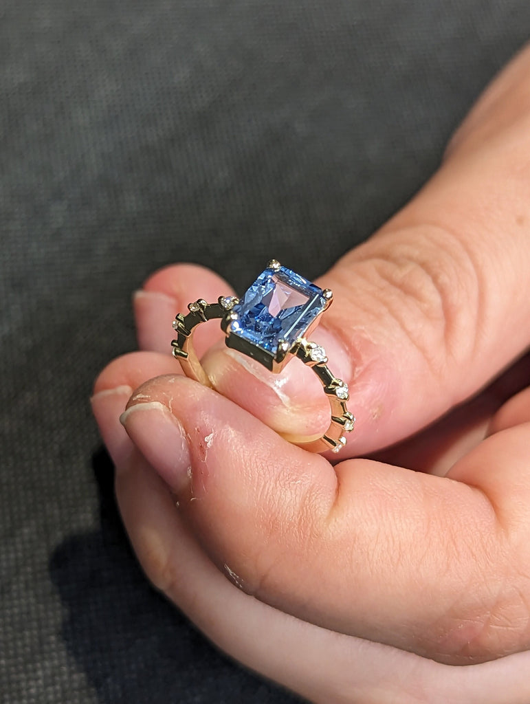 Unique Aquamarine Ring, Elegant Engagement Ring, Blue Promise Ring, 14k Gold, Radiant Cut Aquamarine Ring, Anniversary Birthday Gift For Her