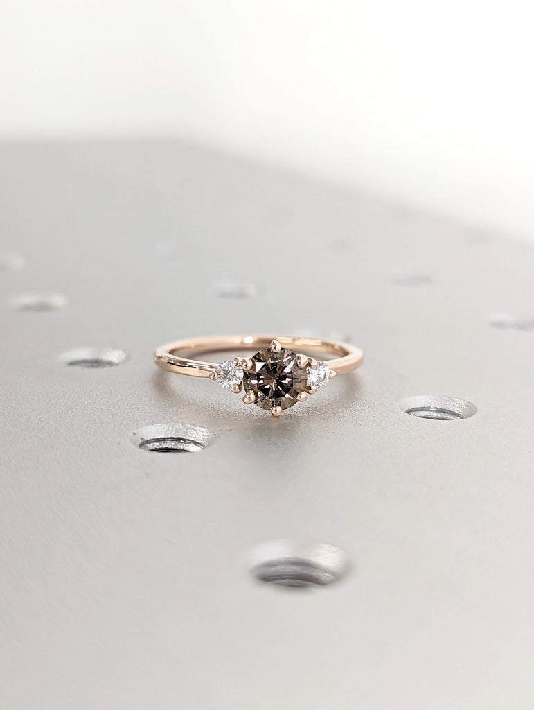 Delicate Diamond Ring, Round Cut Gold Ring, Champagne Diamond Ring, Engagement Ring, Diamond Ring for Women, Gift for Her, Anniversary Gift