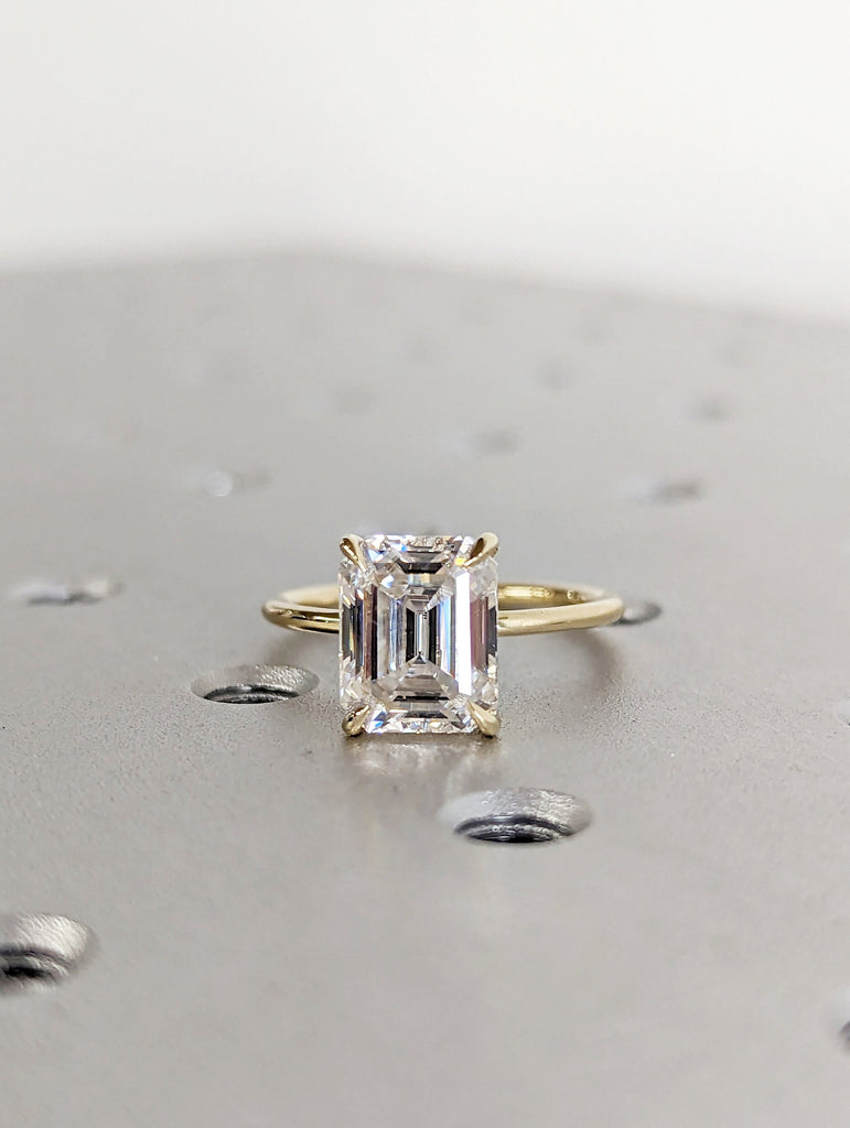 3 Carat Emerald Cut Solitaire Engagement Ring, Emerald Cut Engagement Ring, Emerald Cut Ring, 3 Ct Solid 14k Moissanite Engagement Ring