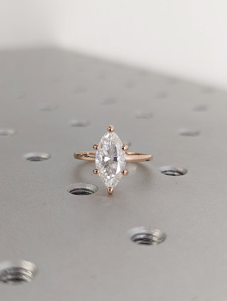 2 Carat Marquise Engagement Ring, Marquise Moissanite Solitaire Engagement Ring, Wedding Ring, Anniversary Ring, 14K Solid Real Yellow Gold