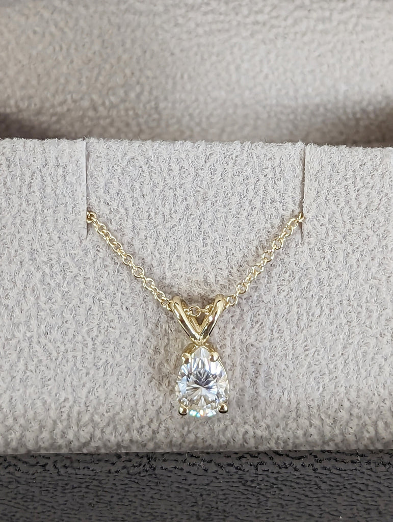 1ct Pear Pendant 14k Gold Necklace , Moissanite Pendant, Solitaire Ladies Necklace , Tear Shape Pendant, Pear Shaped Necklace