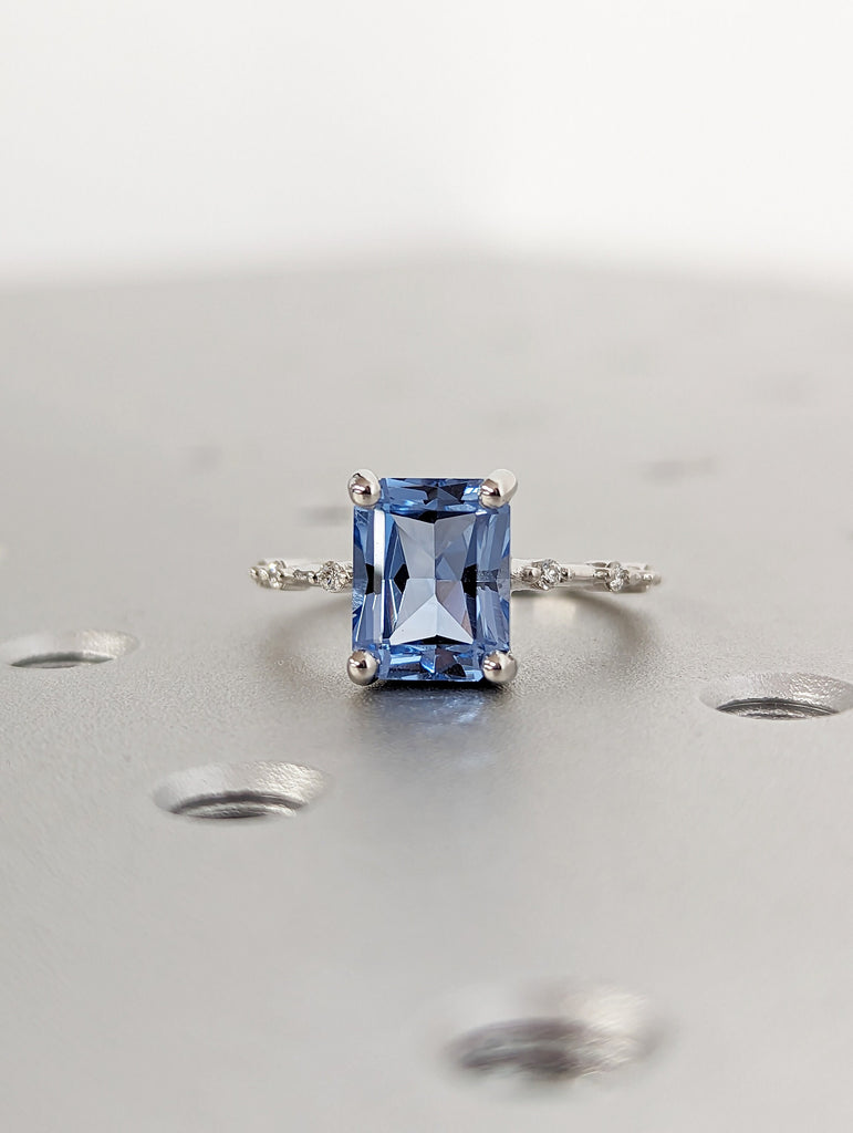 Unique Aquamarine Ring, Elegant Engagement Ring, Blue Promise Ring, 14k Radiant Cut Aquamarine Ring, Anniversary Birthday Gift For Her