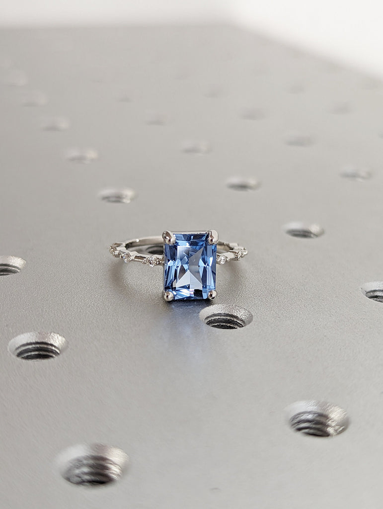 Unique Aquamarine Ring, Elegant Engagement Ring, Blue Promise Ring, 14k Radiant Cut Aquamarine Ring, Anniversary Birthday Gift For Her