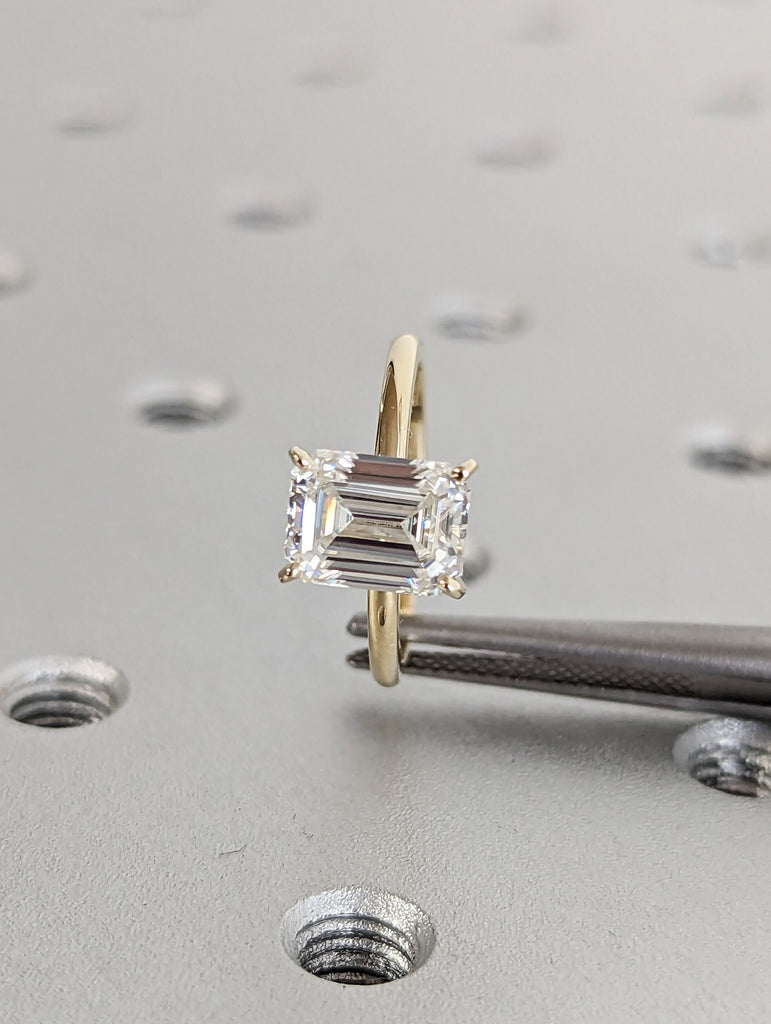 1.5 Ct Emerald Cut Solitaire Engagement Ring, Emerald Cut Engagement Ring, Emerald Cut Ring, 1.5Ct Solid 14k Gold Moissanite Engagement Ring