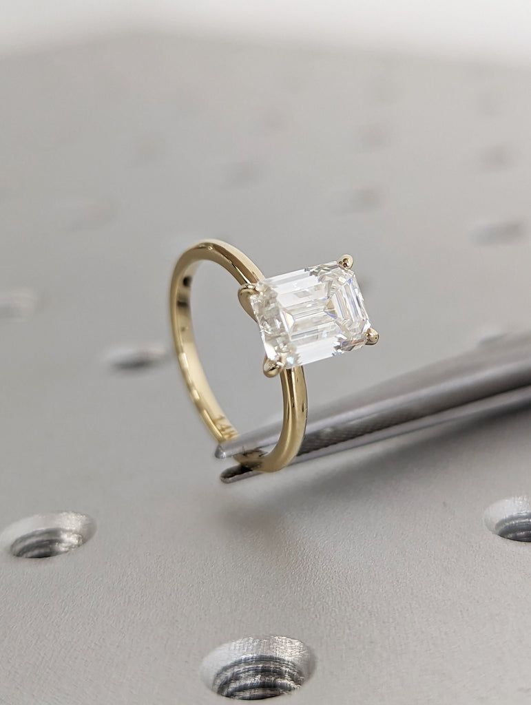 1.5 Ct Emerald Cut Solitaire Engagement Ring, Emerald Cut Engagement Ring, Emerald Cut Ring, 1.5Ct Solid 14k Gold Moissanite Engagement Ring