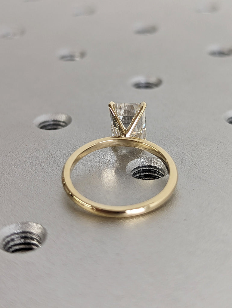 1.5 Ct Emerald Cut Solitaire Engagement Ring, Emerald Cut Engagement Ring, Emerald Cut Ring, 1.5Ct Solid 14k Gold Moissanite Engagement Ring