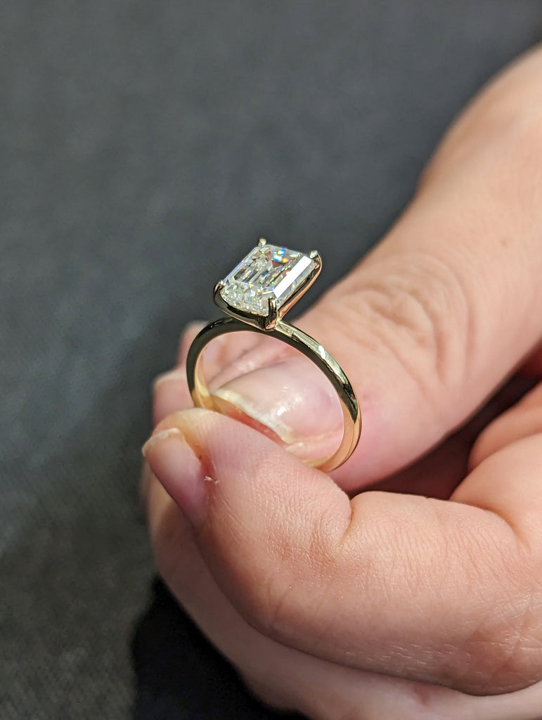 1.5 Ct Emerald Cut Solitaire Engagement Ring, Emerald Cut Engagement Ring, Emerald Cut Ring, 1.5Ct Solid 14k Gold Moissanite Engagement Ring